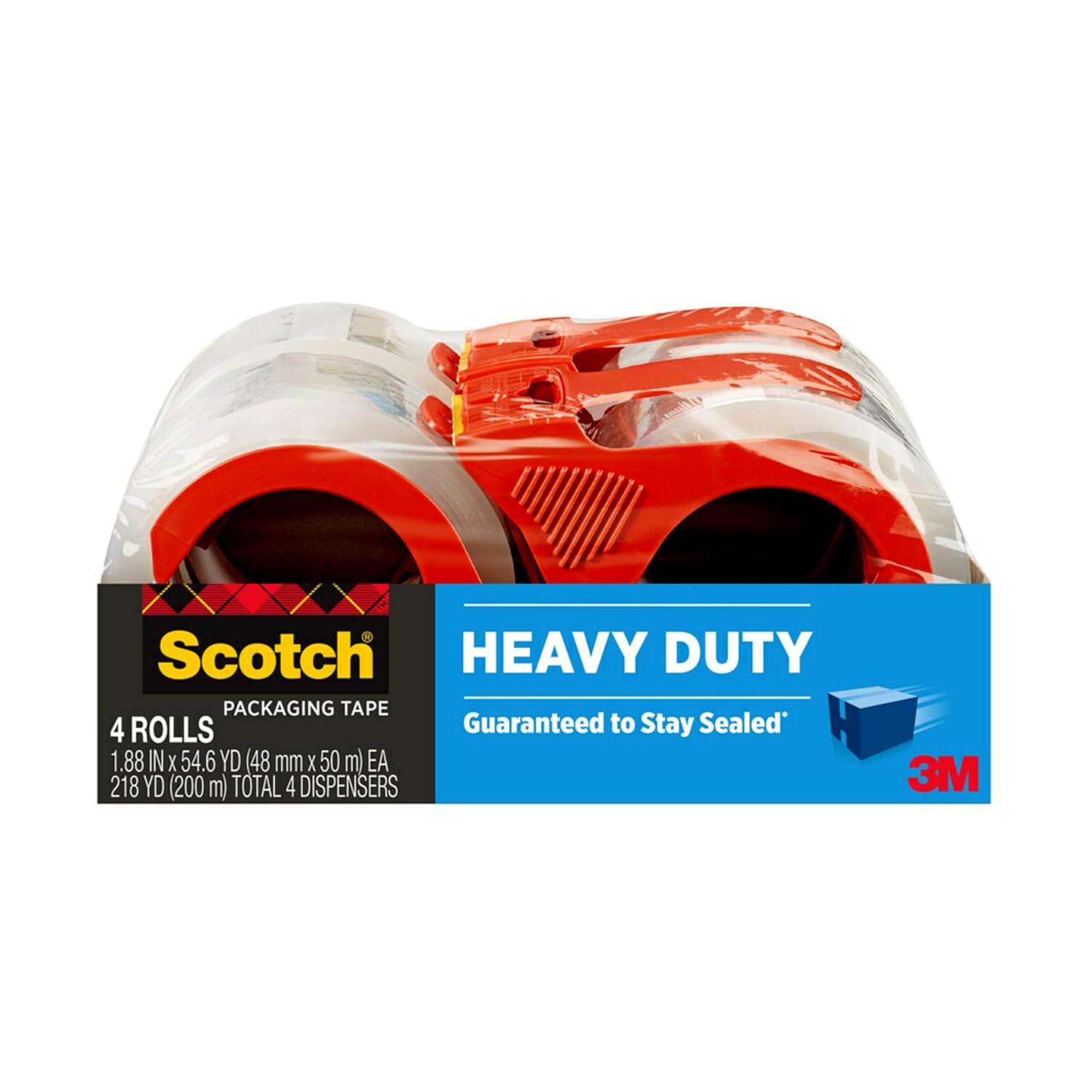 Heavy Duty Shipping Packing Tape, Clear, Shipping and Packaging Supplies, 1.88 in. x 54.6 yd., 4 Tape Rolls with 4