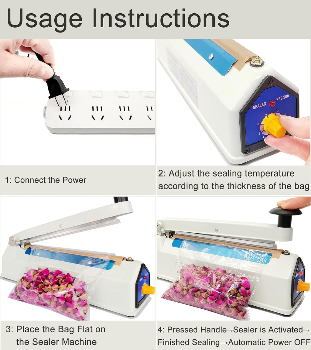 Impulse Sealer 8 Inch 5mm Heat Sealer Machine for Plastic Bags