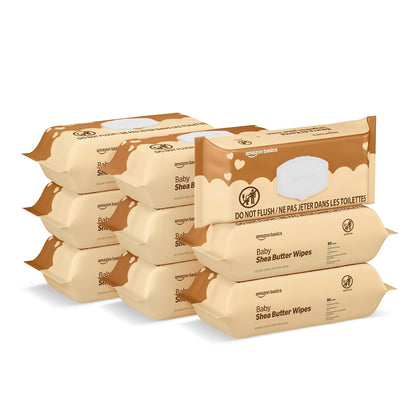 Shea Butter Baby Wipes, Hypoallergenic, with Vitamin E and Aloe, 6.75 x 7.5 Inch, 810 Count (9 Packs of 90 Wipes Each)
