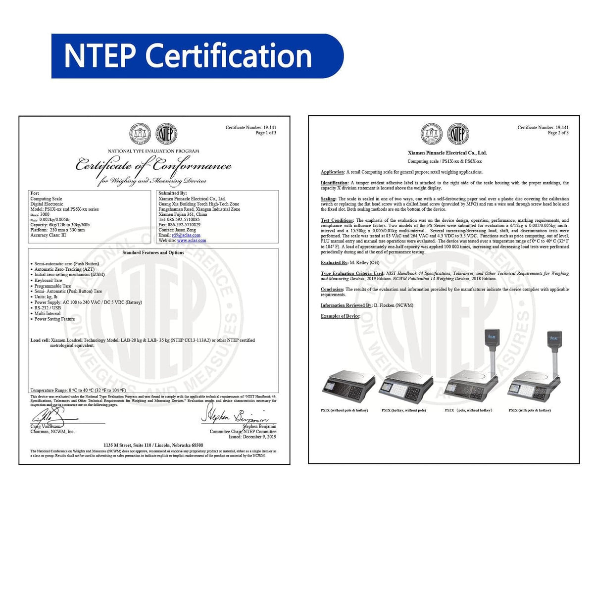 NTEP Certified Price Computing Scale 60lbs Legal for Trade RS-232 Port to POS/ECR Commercial Retail Scale for Food
