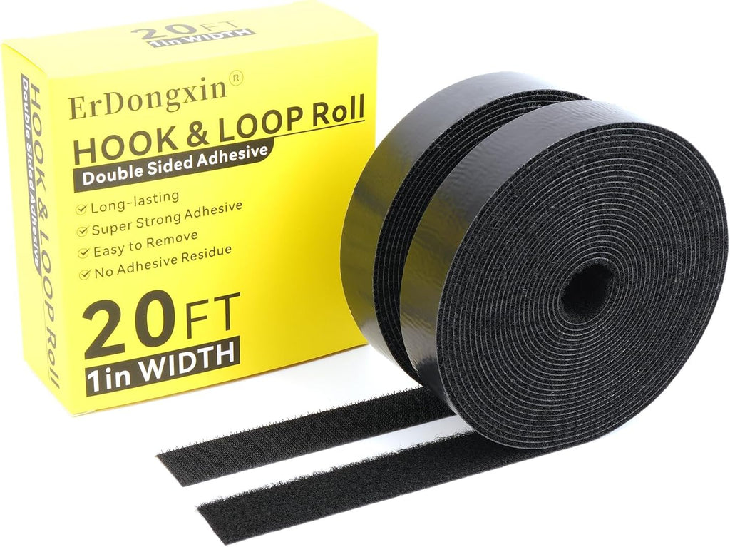 Hook and Loop Tape 20Ft x 1Inch Heavy Duty Double-Sided Adhesive Strips, Strong Sticky Back Fastener Roll, Cuttable