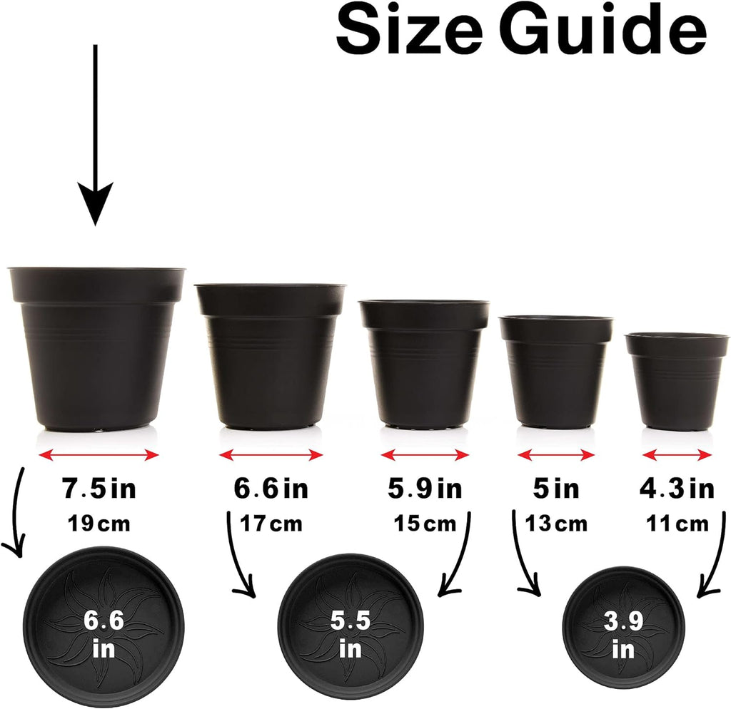 Mintra Garden Pots, 4 Pack Bulk Plastic Plant Pots with Drainage Tray, Round Indoor & Outdoor Decorative Planters