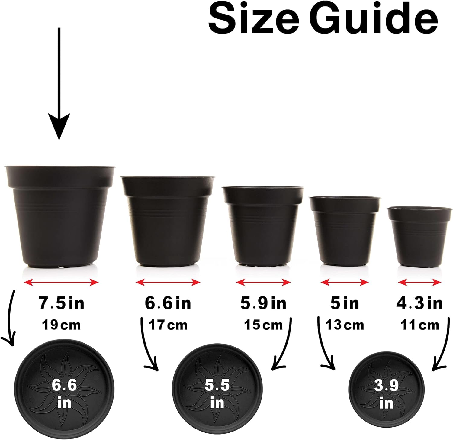 Mintra Garden Pots, 4 Pack Bulk Plastic Plant Pots with Drainage Tray, Round Indoor & Outdoor Decorative Planters