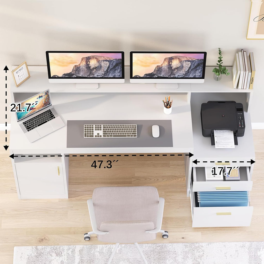 Computer Desk with 3 Drawer & Storage Shelves, Home Office Desk with File Drawer & Cabinet, Writing Study Table with