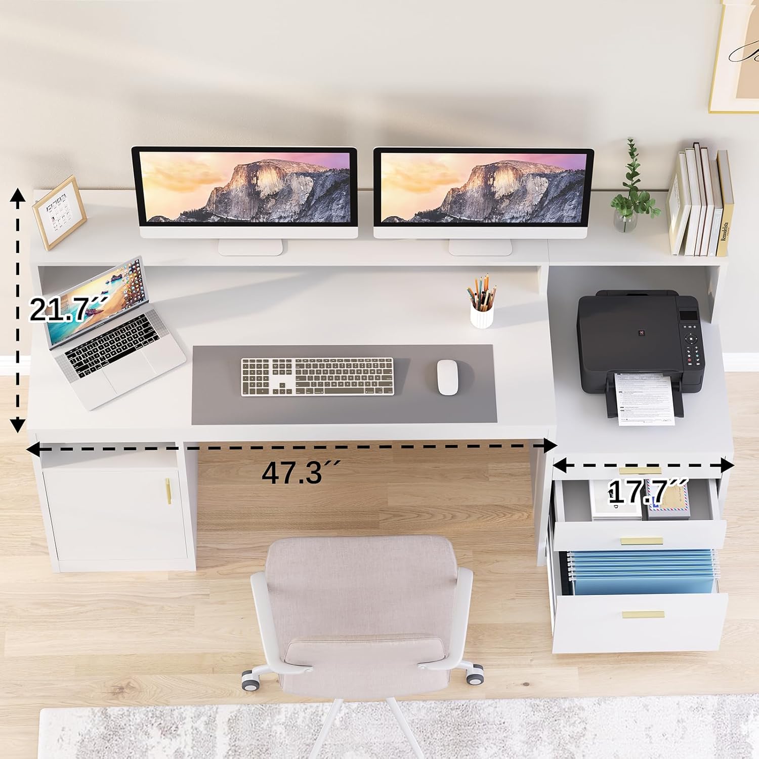 Computer Desk with 3 Drawer & Storage Shelves, Home Office Desk with File Drawer & Cabinet, Writing Study Table with