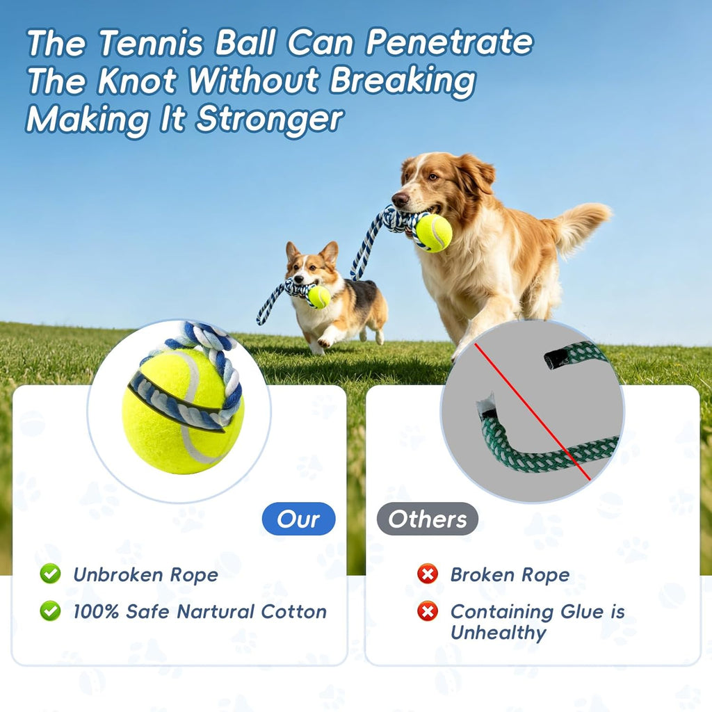 Interactive Tug of War Rope Toy for Medium & Small Dogs - Outdoor Tether Tug Toy with 1 Knot & Tennis Ball, Puppy