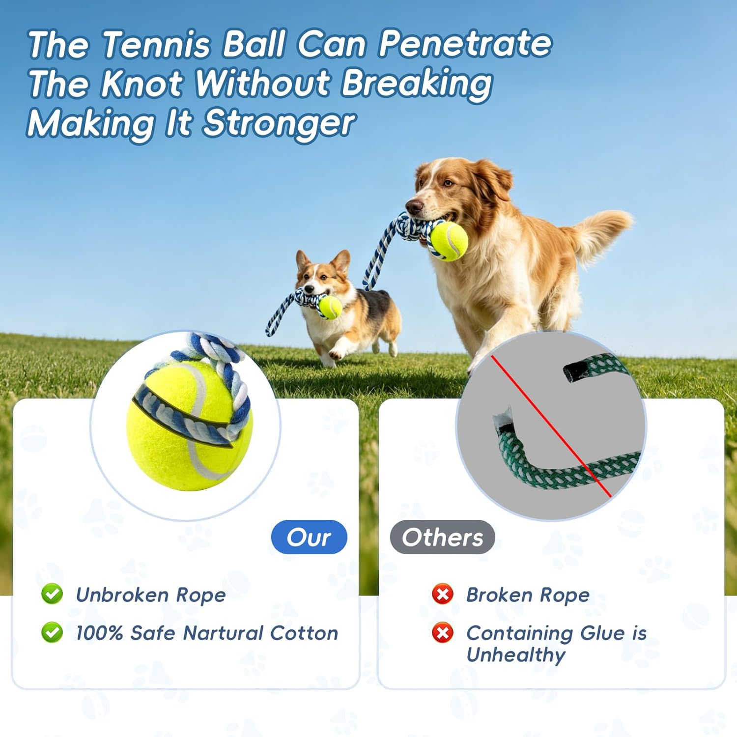 Interactive Tug of War Rope Toy for Medium & Small Dogs - Outdoor Tether Tug Toy with 1 Knot & Tennis Ball, Puppy