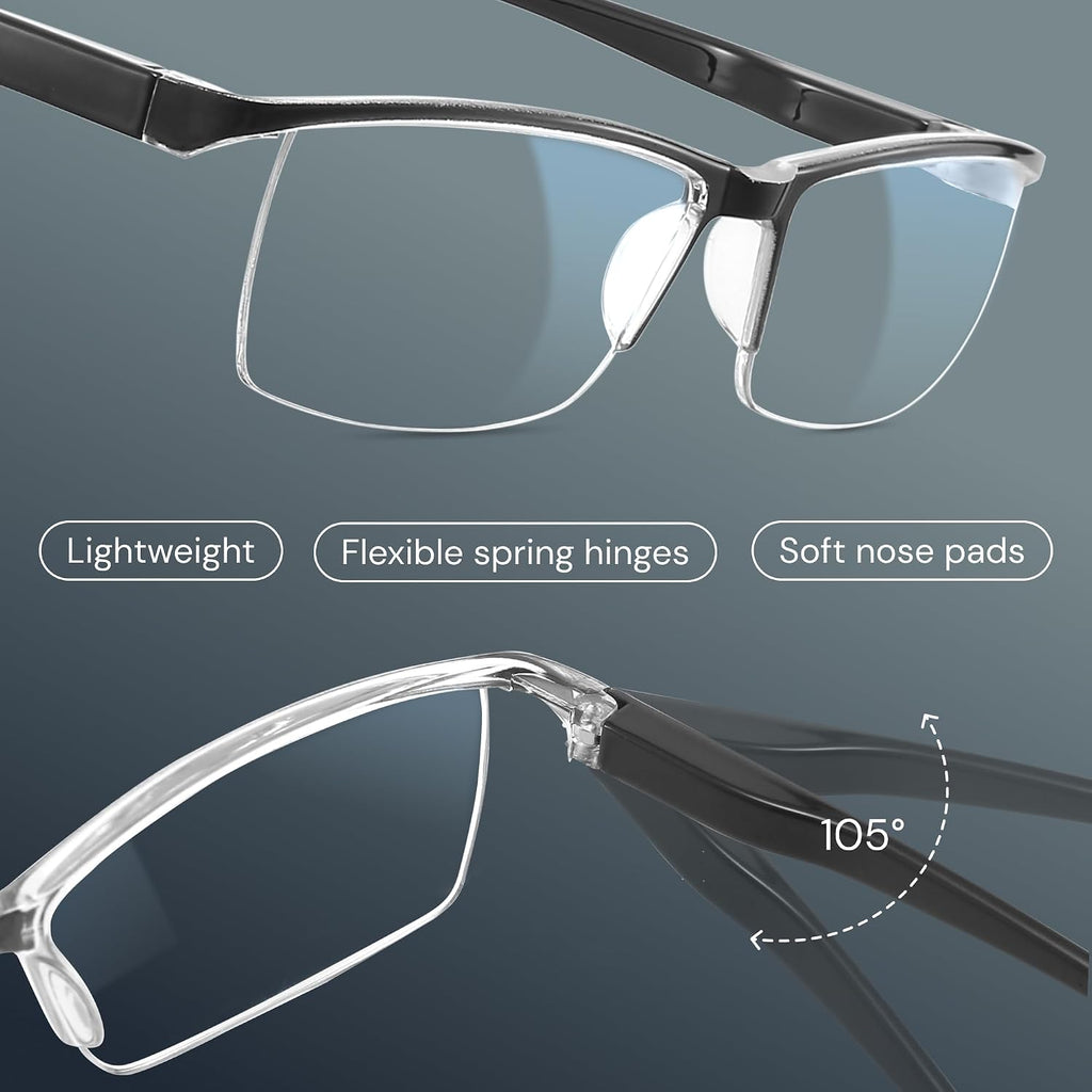 2.25 Executive Style Reading Glasses Men - Durable Readers with Blue Light Filtering- Comfortable Fit with TR90 Frames