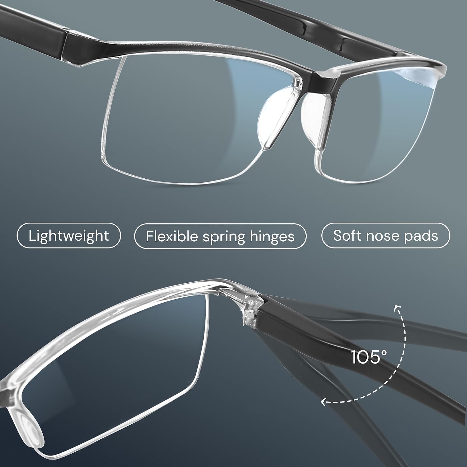 2.25 Executive Style Reading Glasses Men - Durable Readers with Blue Light Filtering- Comfortable Fit with TR90 Frames