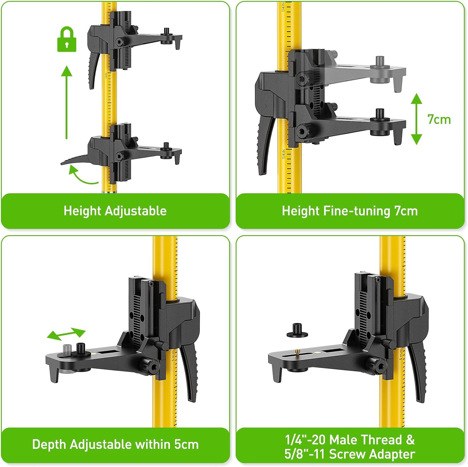 12 Ft./3.7M Professional Laser Level Pole with Tripod and 1/4-Inch by 20-Inch Laser Mount for Rotary and Line Lasers