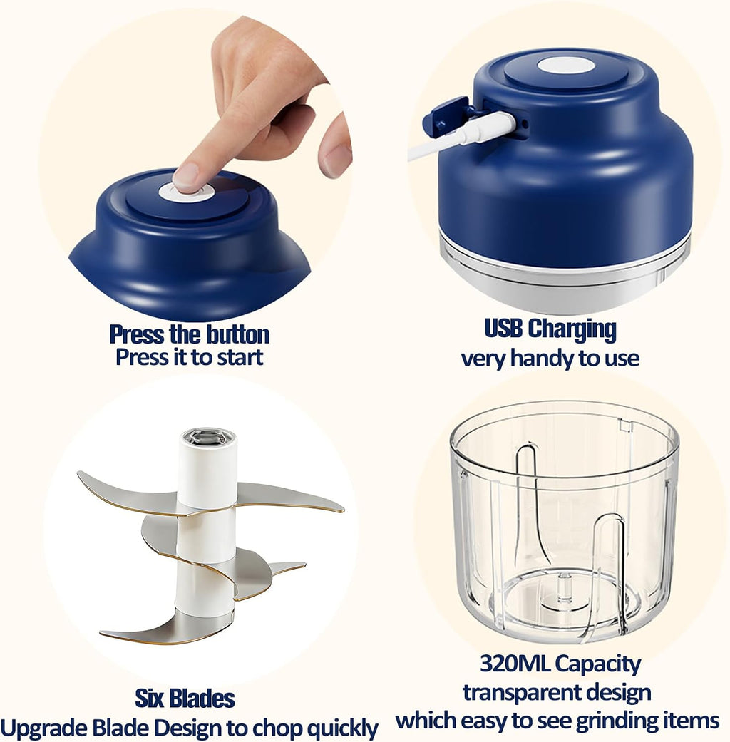 Upgrade Electric Garlic Chopper, Electric Mini Food Processor Portable Veggie Cutter Chopper, USB Rechargeable