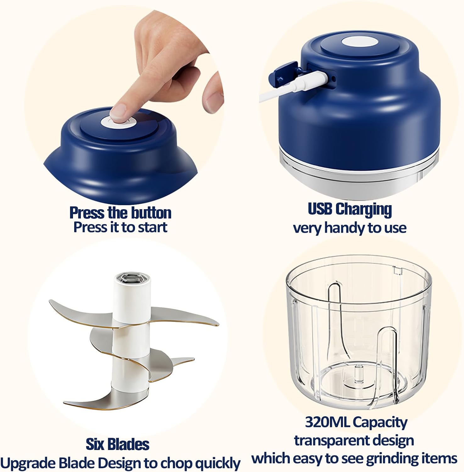 Upgrade Electric Garlic Chopper, Electric Mini Food Processor Portable Veggie Cutter Chopper, USB Rechargeable