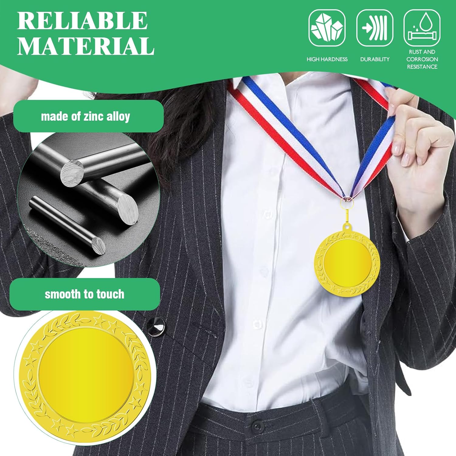 Gold Silver Bronze Blank Award Medals with Neck Ribbons, 1st 2nd 3rd Metal Winner Prize Participation Trophy Make