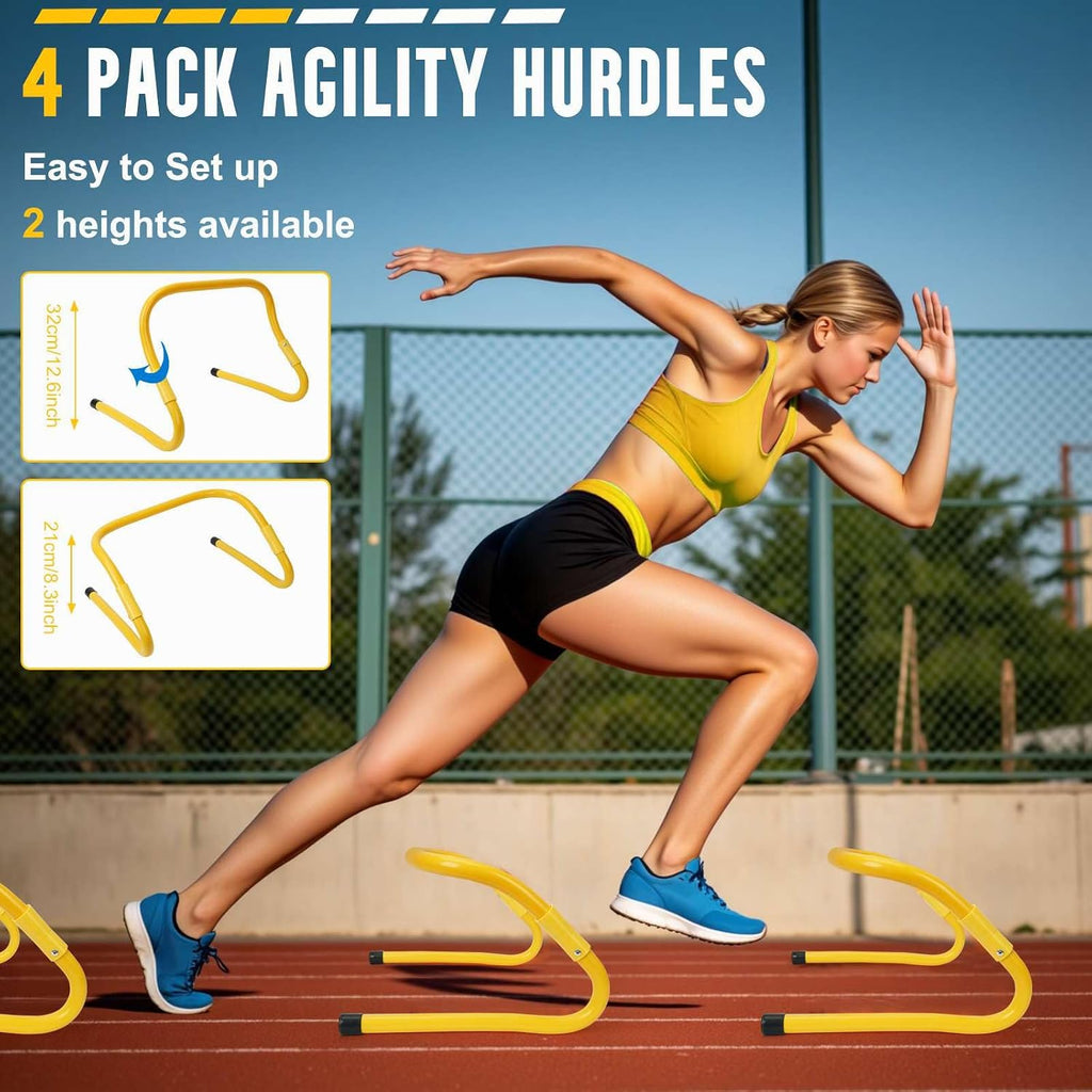 Agility Ladder, Soccer Training Equipment Set, 4 Agility Hurdles, 20ft Speed Ladder, Running Parachute, 12 Football