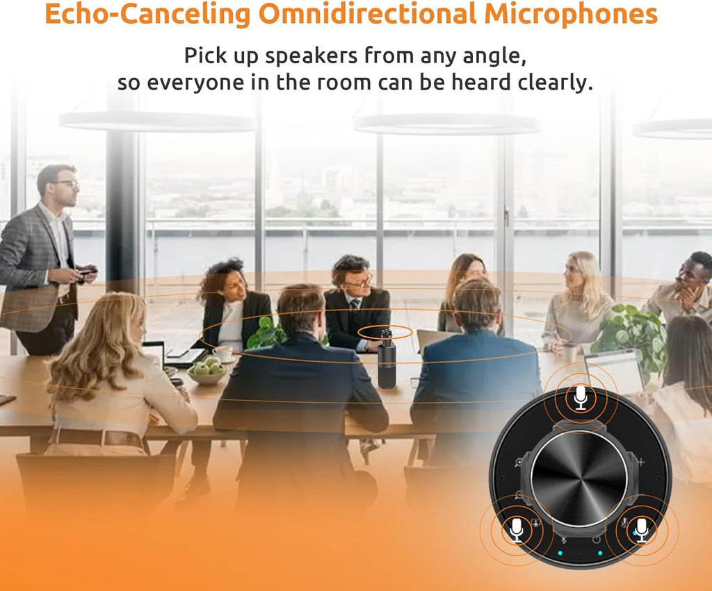 360-Degree Video Conference Camera, 1080p HD Webcam with 4 Noise Reduction Mics, Speaker, AI Tracking, Works with