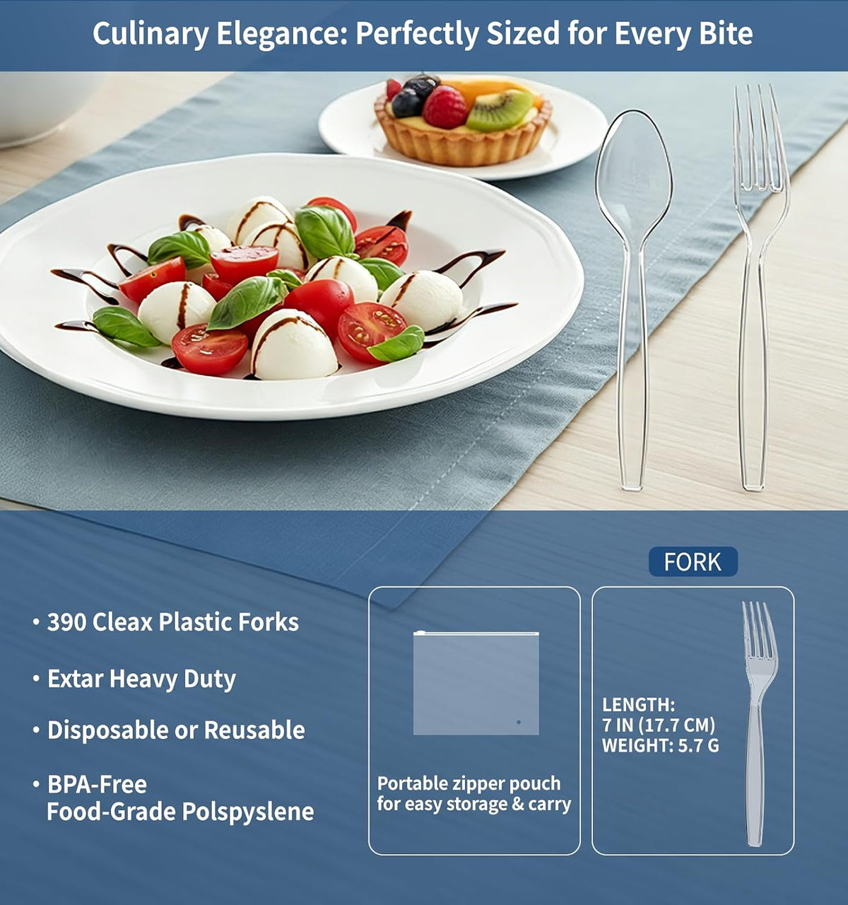 390 Count Extra Heavy Duty Clear Plastic Forks Disposable