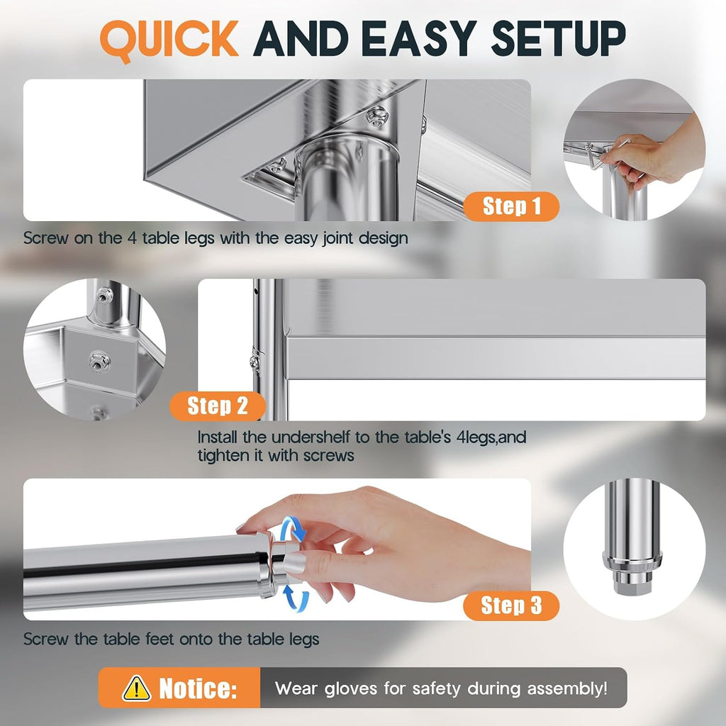96 x 30-Inch Stainless Steel Prep Table with Backsplash