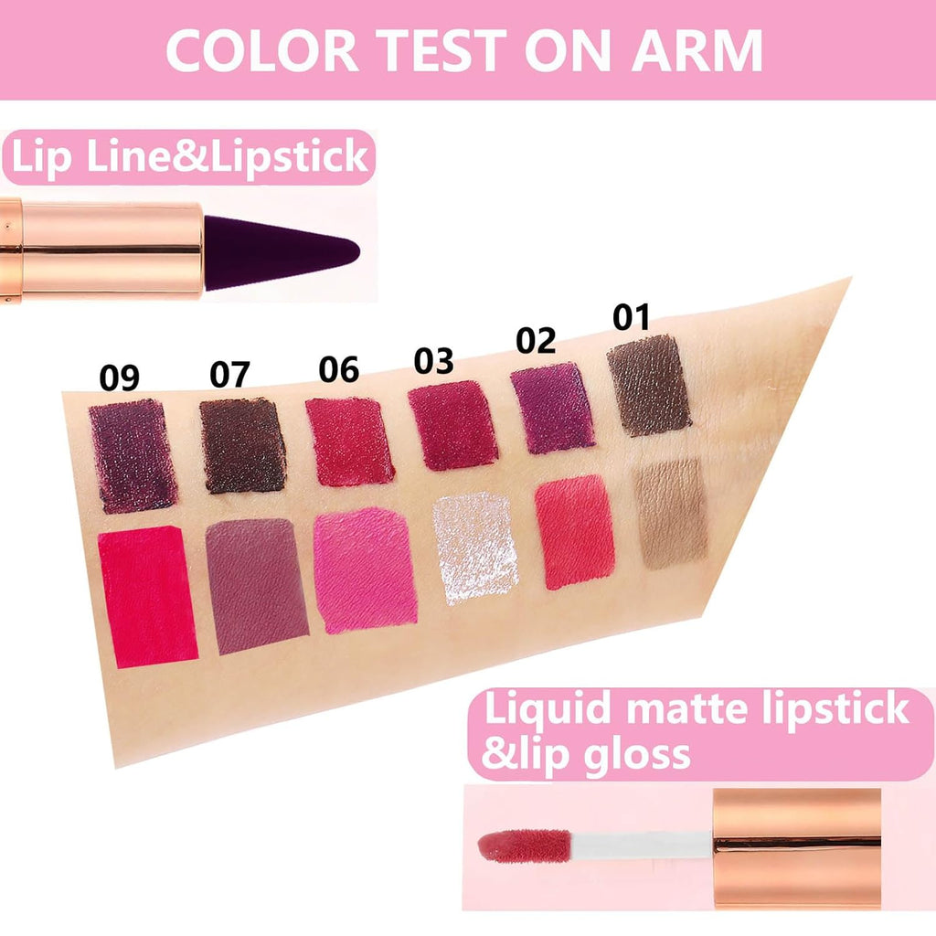 lip liner and lipstick combo 2 in 1 dual ended matte liquid lipstick long lasting waterproof highly pigmented lip