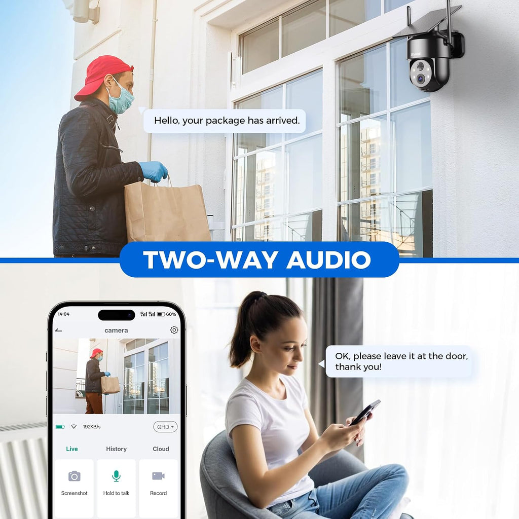 2K 2.4g WiFi Security Cameras Wireless Outdoor, 360° View Solar Cameras for Home Security, Color Night Vision, Motion