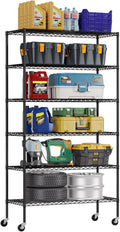 6-Tier Wire Storage Shelves with Wheels | 45"x18"x82" | Black | Adjustable Racks | Heavy-Duty Metal Shelf, Holds Upto