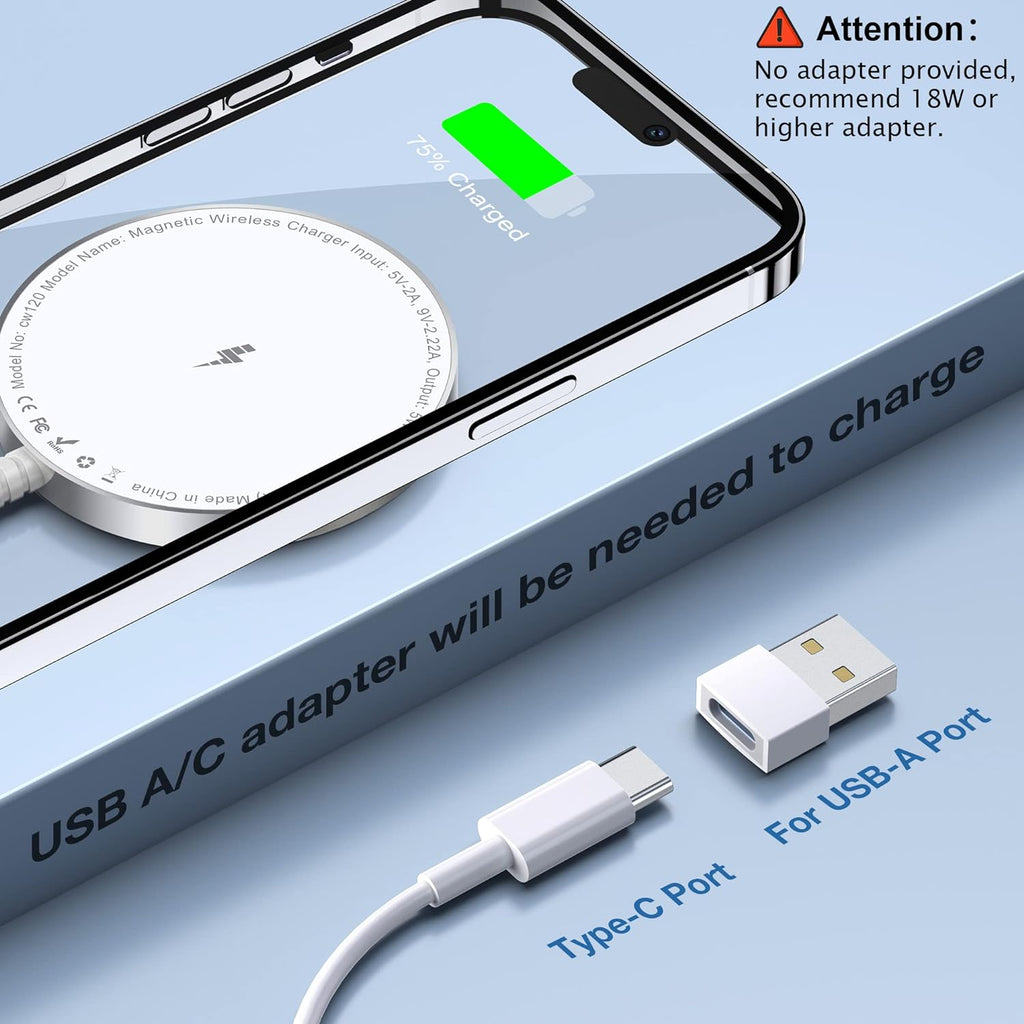 MagSafe Charger 2 Pack: Magnetic Wireless Charge iPhone 17-12 & AirPods | Strong Magnet Charging Pad, with Dual USB C