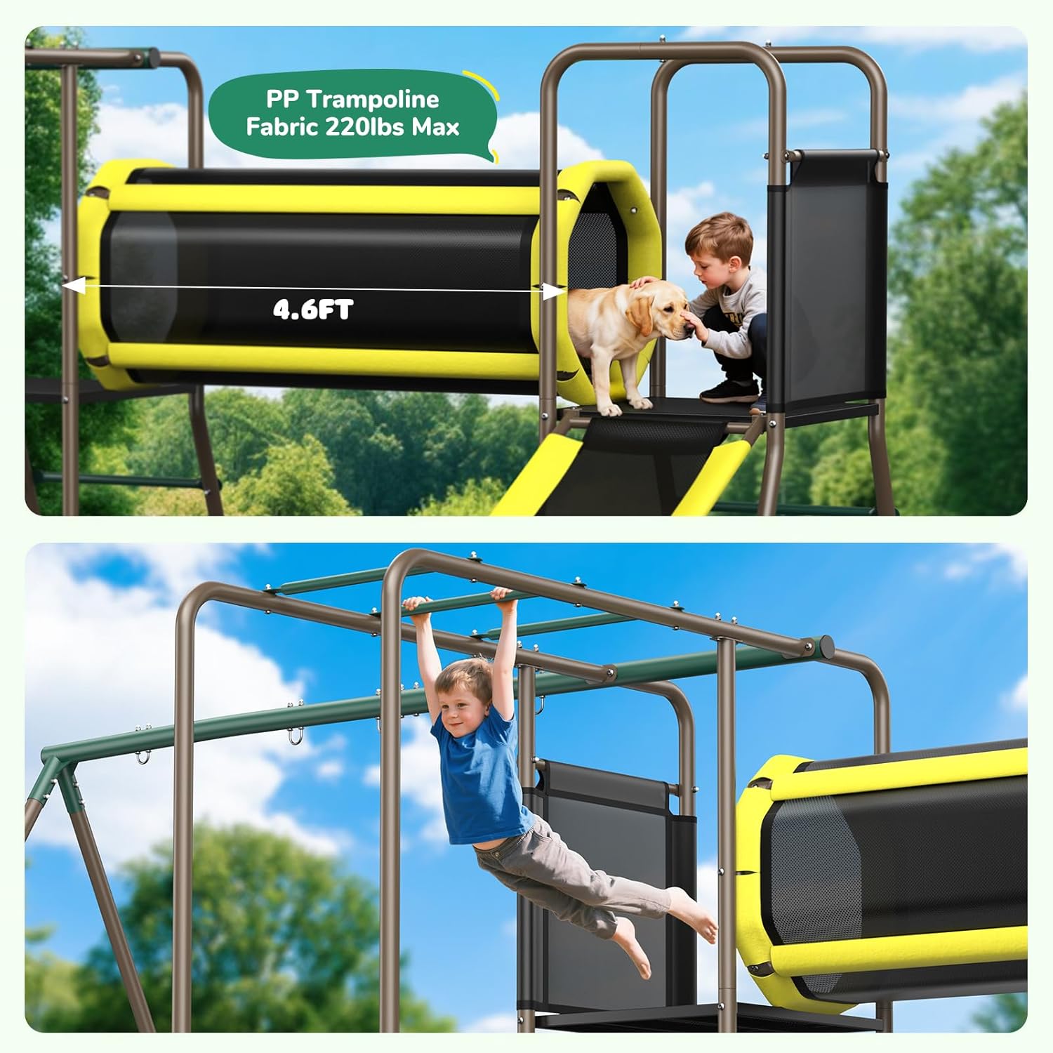 660lbs Swing Set with Slide,Crawl Tunnel and Monkey Bars for Backyard,5 in 1 Metal Swingset Outdoor for Kids Aged