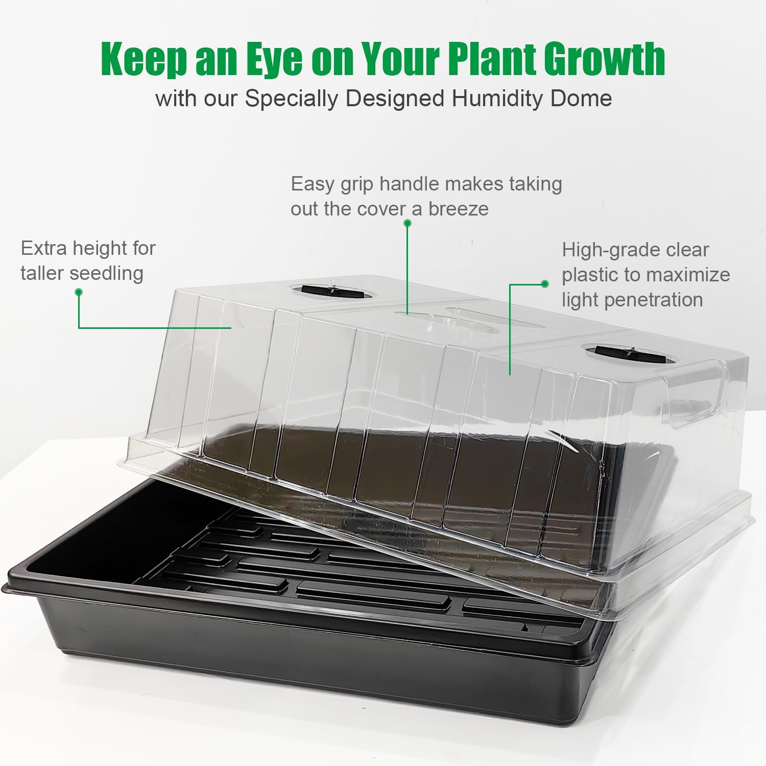 4-Pack Seed Starter Trays with 5" Tall Humidity Domes | Reusable Seed Germination Kit for Cuttings, Vegetables
