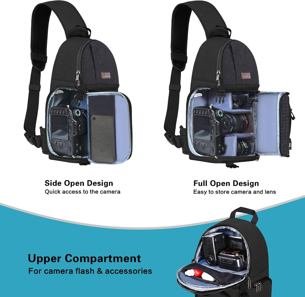 Camera Sling Bag, Photography Shoulder Bag Compact Camera Backpack | DSLR/SLR/Mirrorless Camera, Quick Access, Tripod