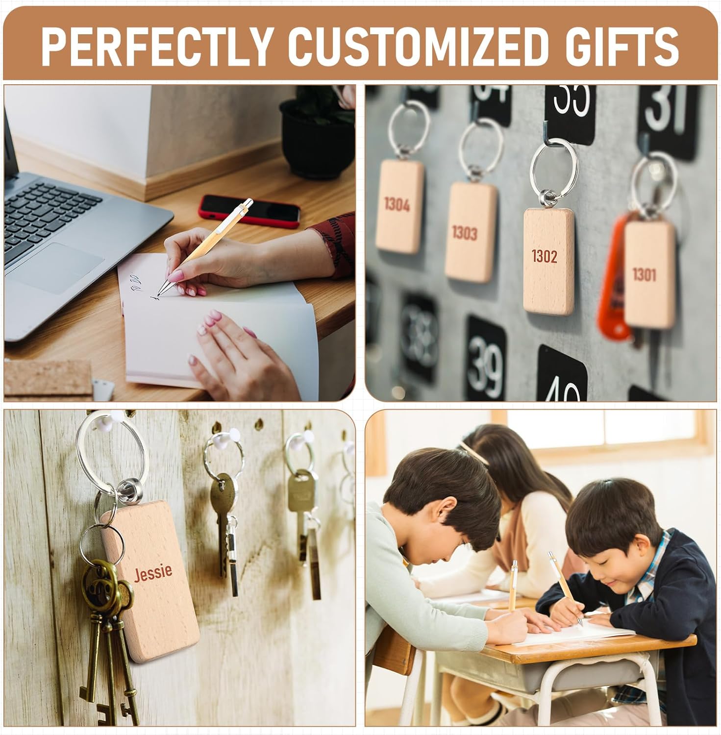 60 Pcs Laser Blanks Product Laser Engraving Material Kit Including DIY Wooden Blank Bottle Opener, Wooden Keychain