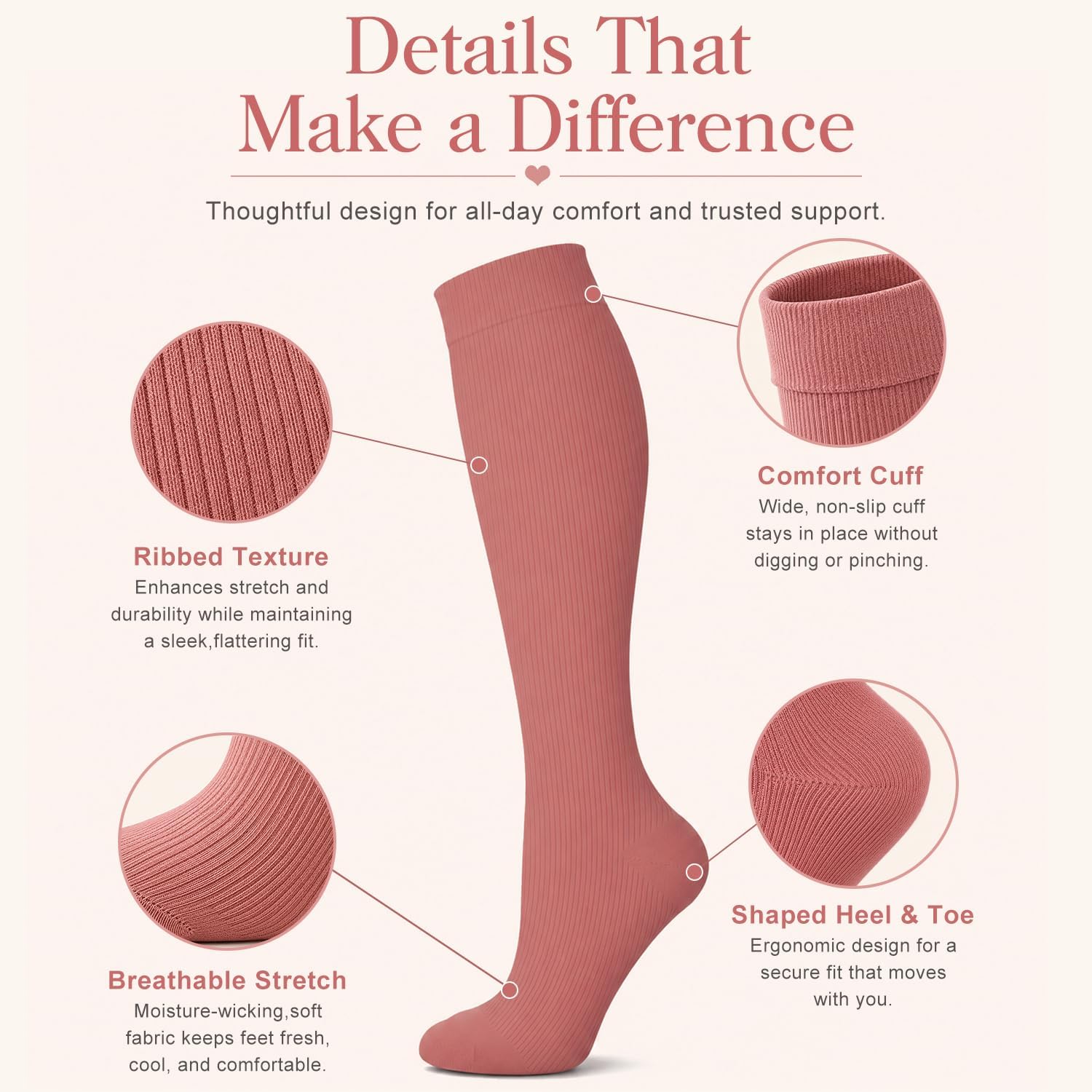 4 Pairs-Compression Socks for Women&Men Circulation-Best Support for Nurses,Running,Athletic