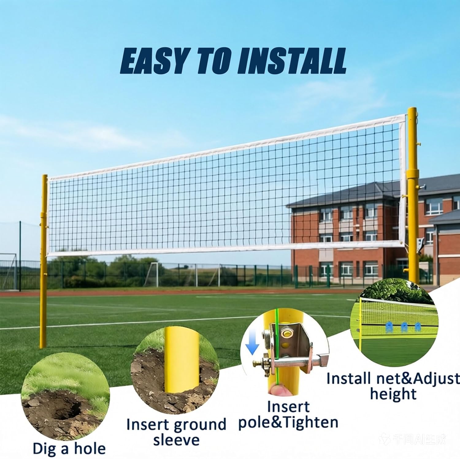 Volleyball Poles, Badminton/Volleyball Posts, Heavy Duty Volleyball Net with Poles Adjustable 5ft-6.8ft 4 Heights