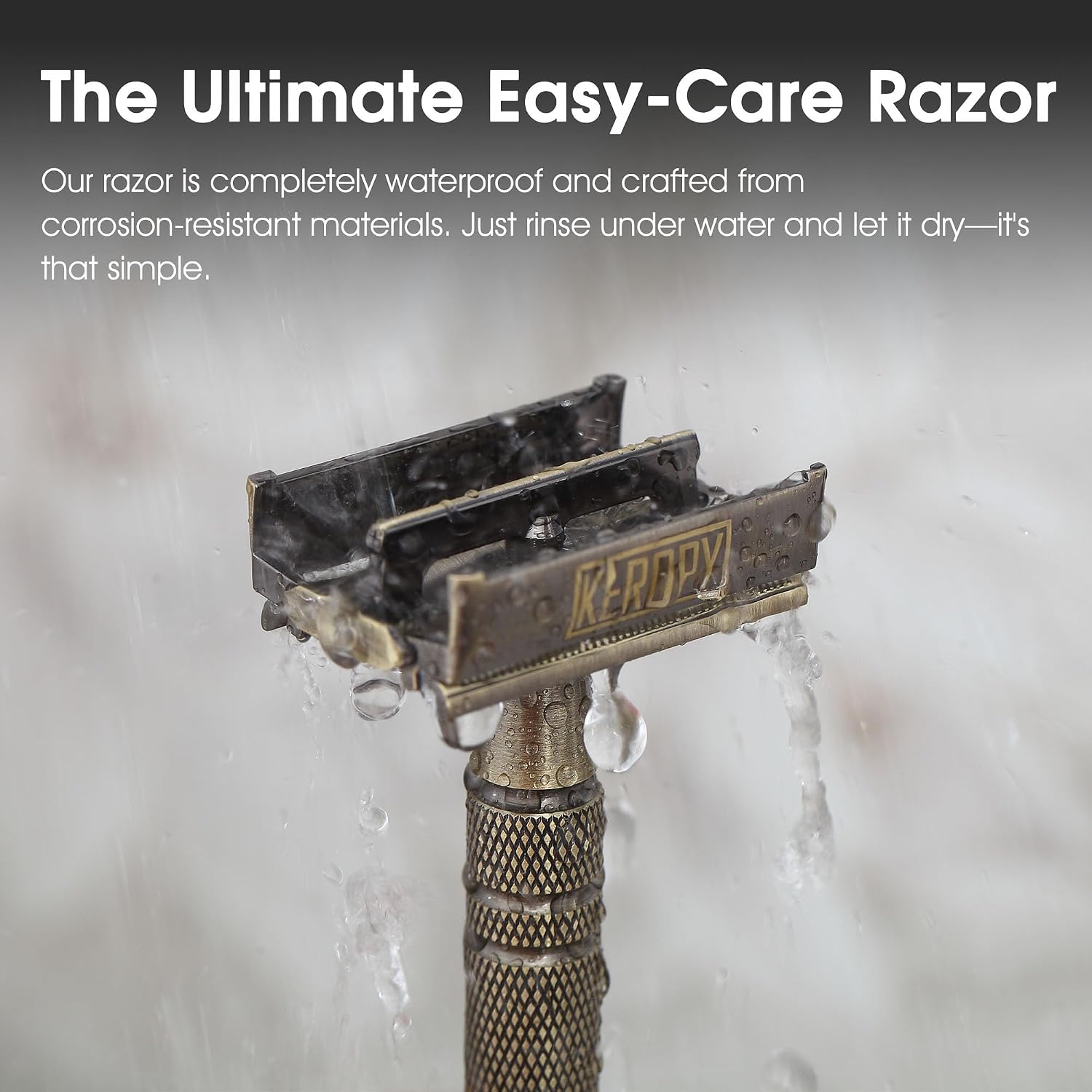 K eropy Butterfly Open Safety Razor for Men, Bronze | 10 razor blades, long handle, Pressure-free Close shave