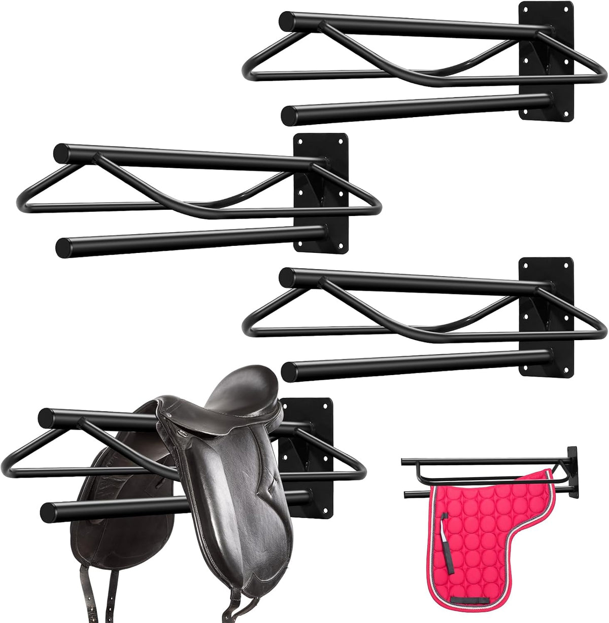 4 Pcs Saddle Rack Wall Mount Saddle Stand with Pad Bar Black Saddle Rack Stand Horse Tack Storage for English Western