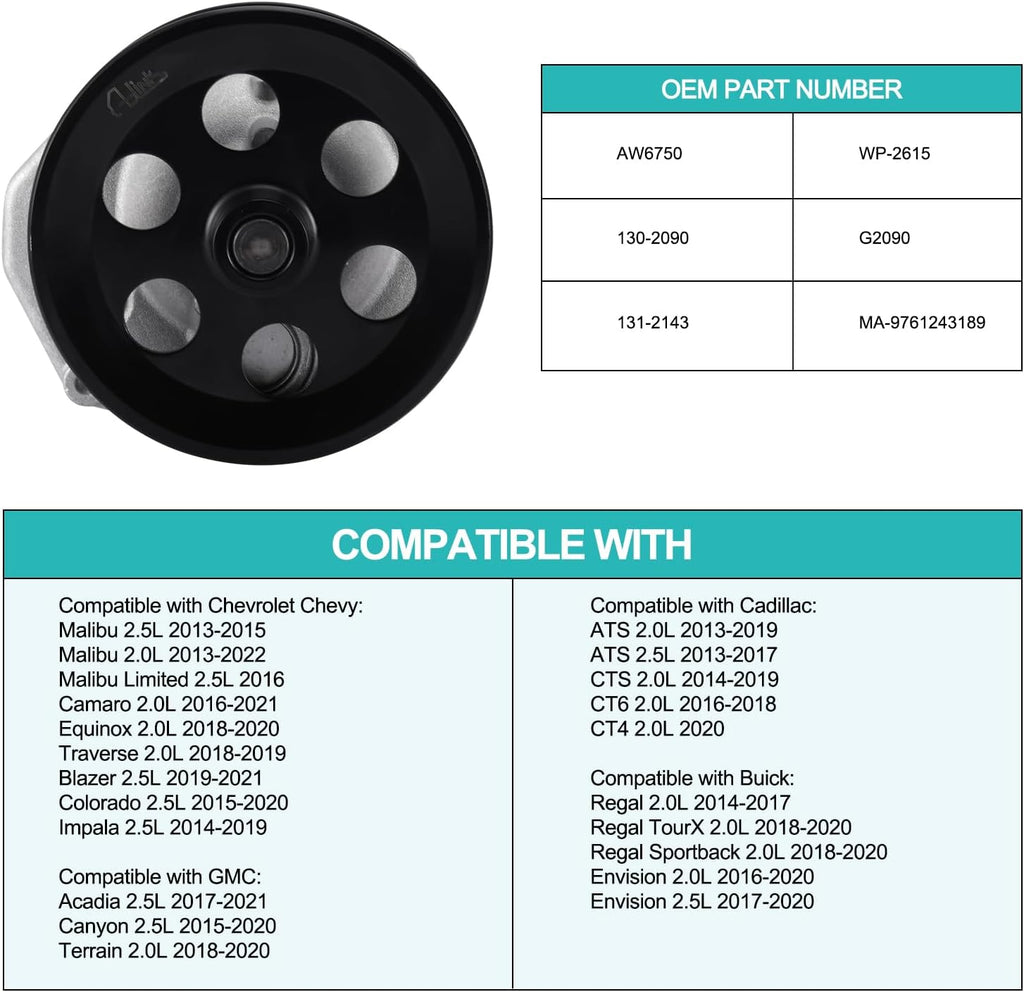AULINK Water Pump (2.0L 2.5L VIN) For Chevry Equinox Camaro Impala Traverse