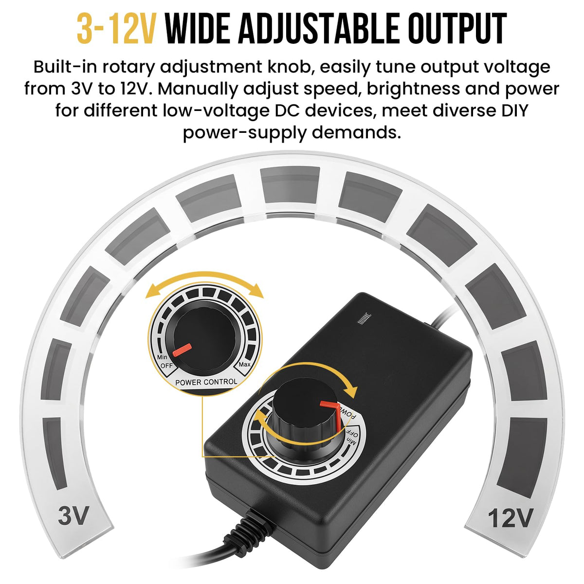 BEMAVEN 3-12V PC Fan Speed Controller with 4-Way Splitter