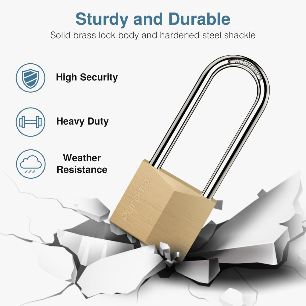 Keyed Padlock 3 Keys Outdoor Solid Brass Lock 2.6" Shed Gate Hasp