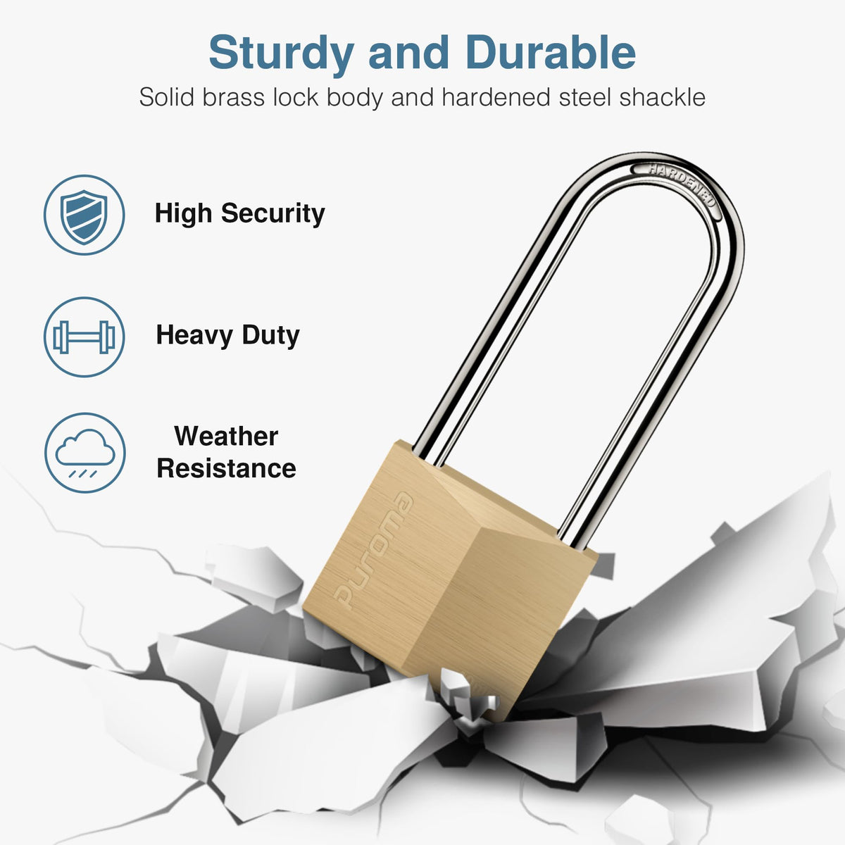 Keyed Padlock 3 Keys Outdoor Solid Brass Lock 2.6" Shed Gate Hasp