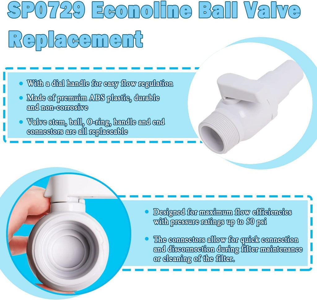 SP0729 Econoline 2 Way Ball Valve Replacement Compatible with Hayward – 1.5" MIP x 1.5" - 1.25" Hose Adapter Econoline ABS Valve, 50 psi, Non-Corrosive