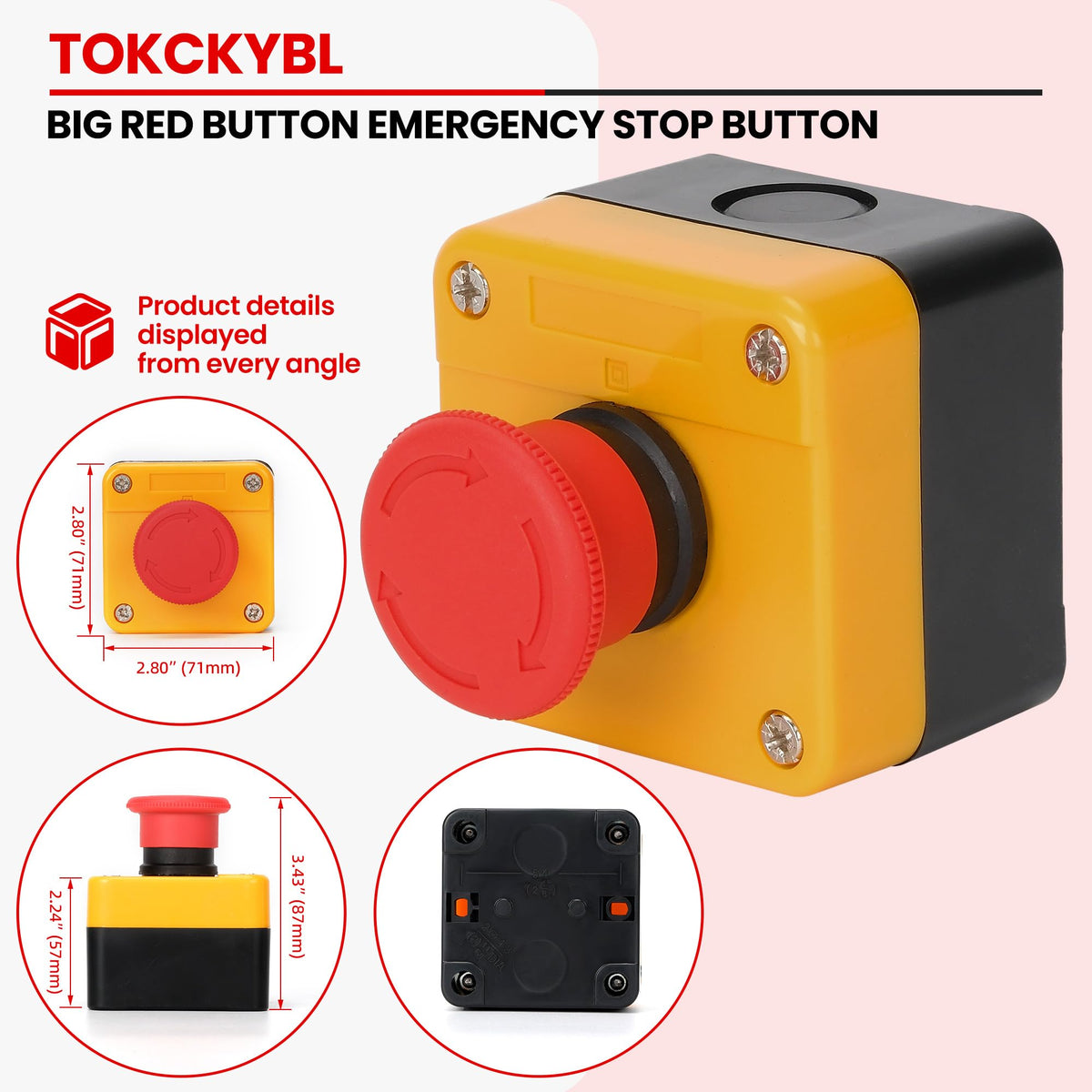 TOKCKYBL Emergency Stop Push Button Switch with Box, 660V 10A Weatherproof