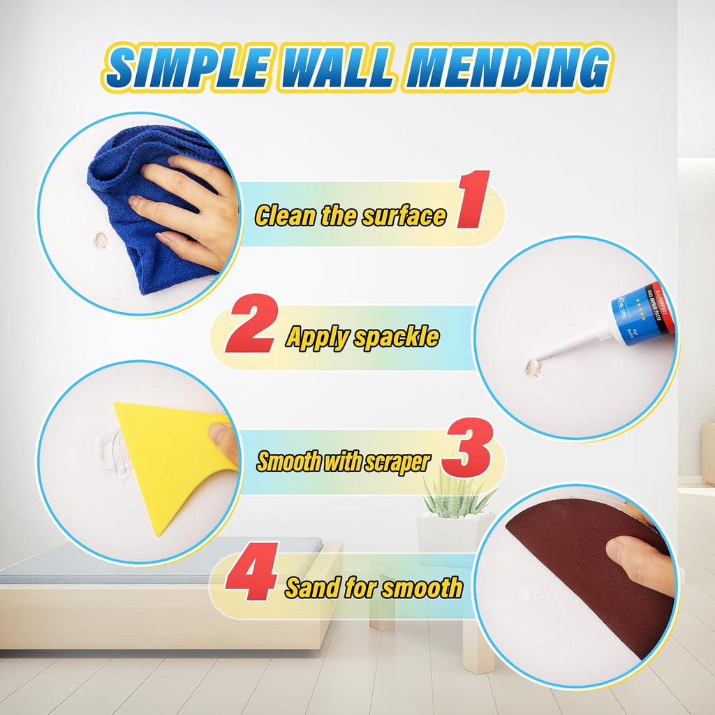 9-Piece Spackle Wall Repair Kit, 7 oz White Touch Up Paste Set | Complete Repair Tools, Easy-to-Apply Wall Putty for