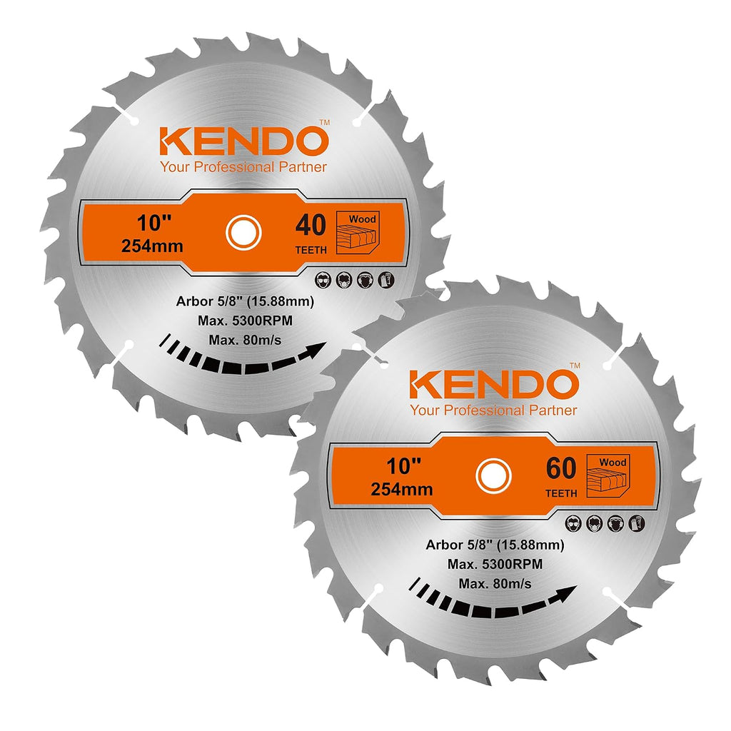 10 Inch Circular Saw Blade Set, 2-Pack 40T 60T, 5/8 Arbor | Two 10 inch ATB blades for table and miter saws: 40T for