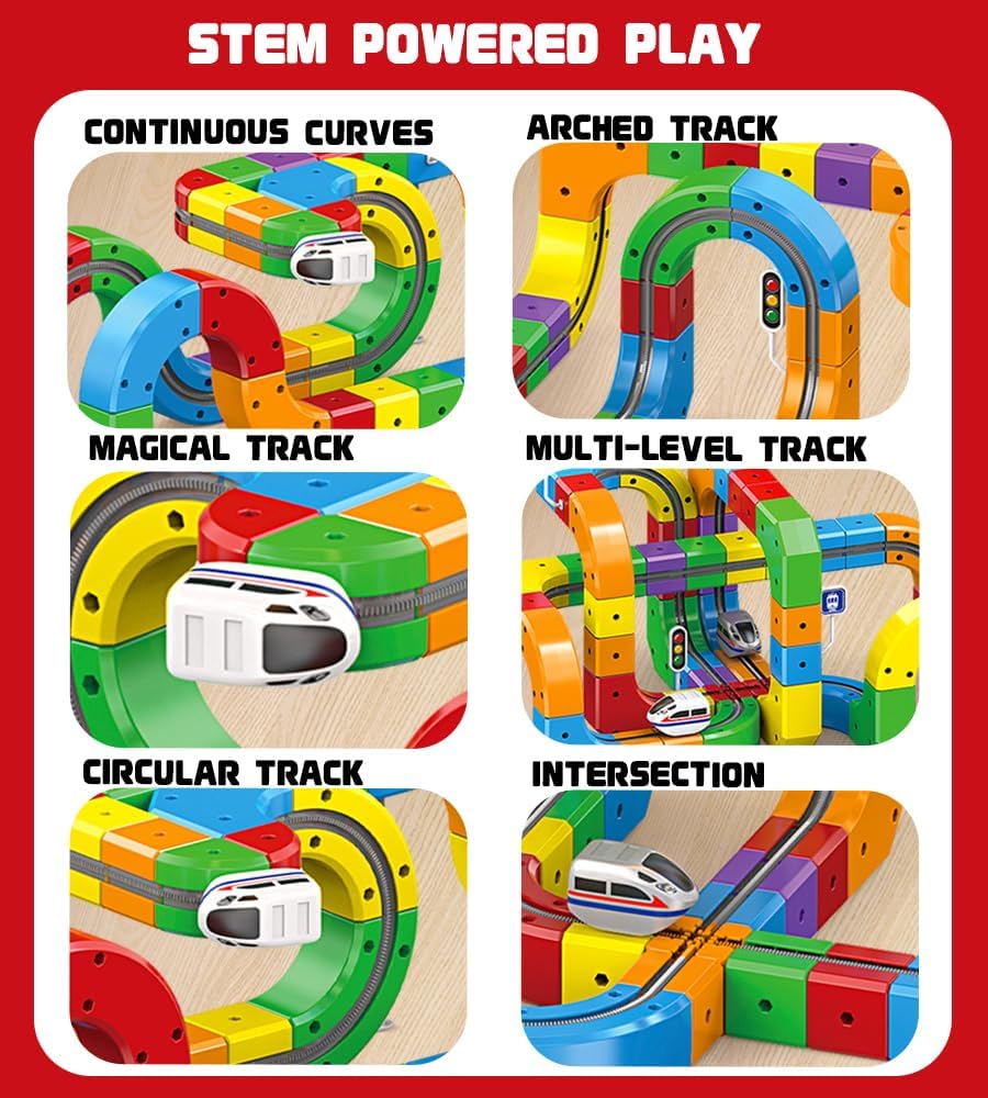 Electric Train Set for Kids Ages 3-8 - Modular 3D Flexible Race Track Building Toy with Gravity-Defying 360°