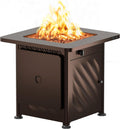 28” Outdoor Propane Fire Pit Table | 52,000 BTU Gas Fire Pit for 2-4 People with Space-Saving Hock Lid, Mesh Pocket &
