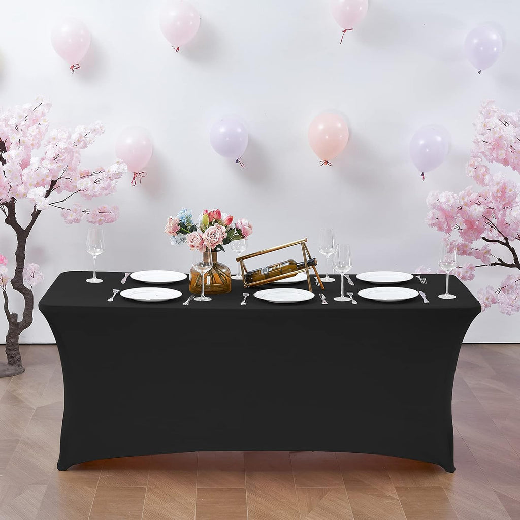 6FT Stretch Spandex Fitted Tablecloth,Rectangular Table Cover,Black