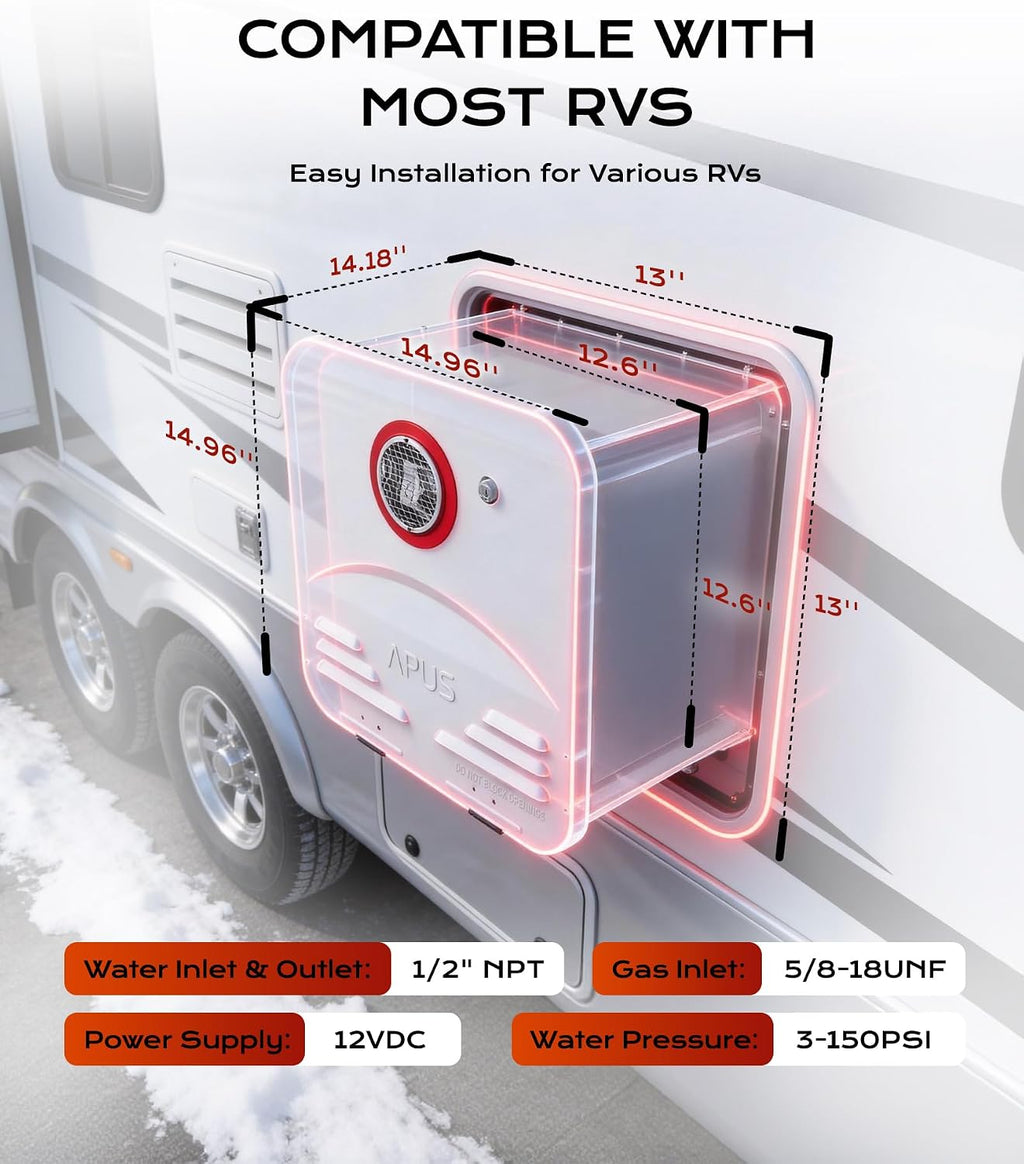 RV Tankless Water Heater, 68,000 BTU Propane Gas On Demand Hot Water with White Door&Remote, 12V, 3.9 GPM, High