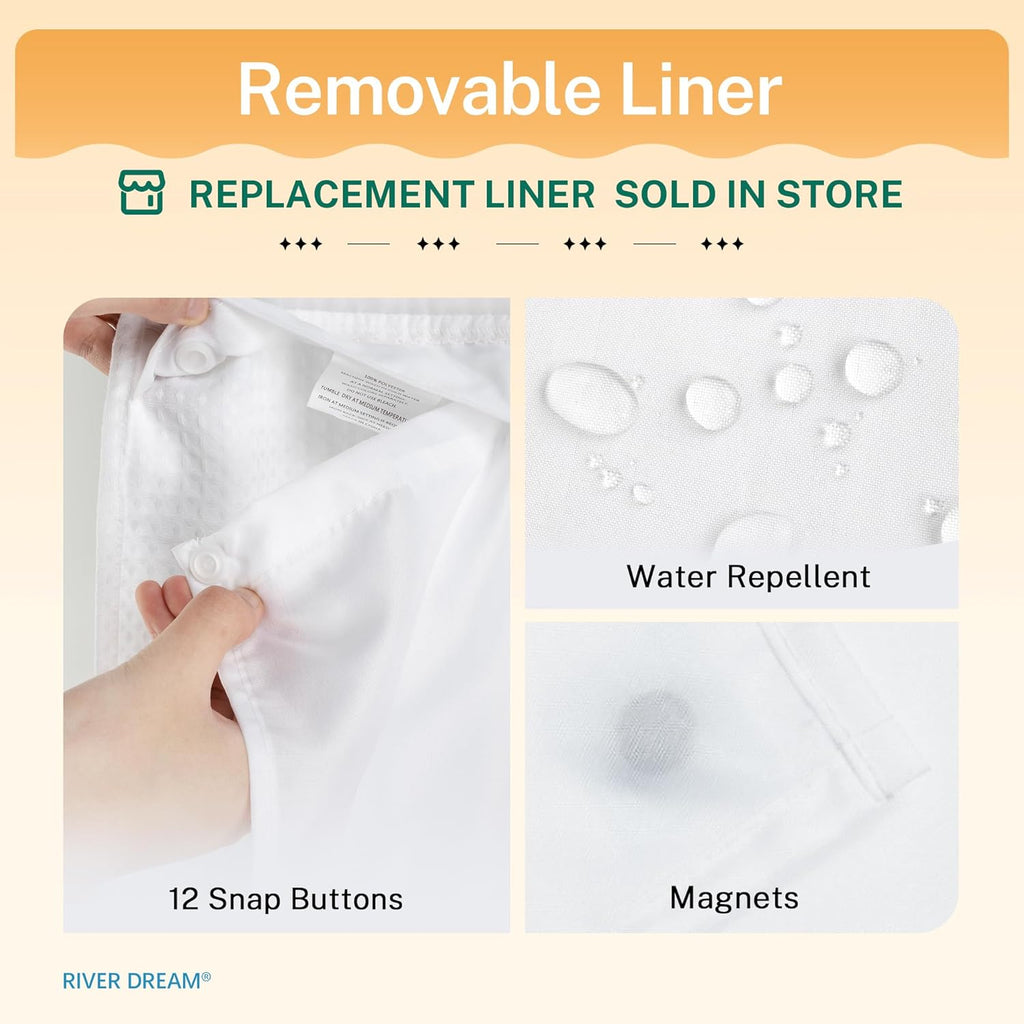 RiverDream Heavyweight Waffle No Hook Shower Curtain with Liner,White,71x74 | Dotted Waffle,Snap-in Liner,Heavy