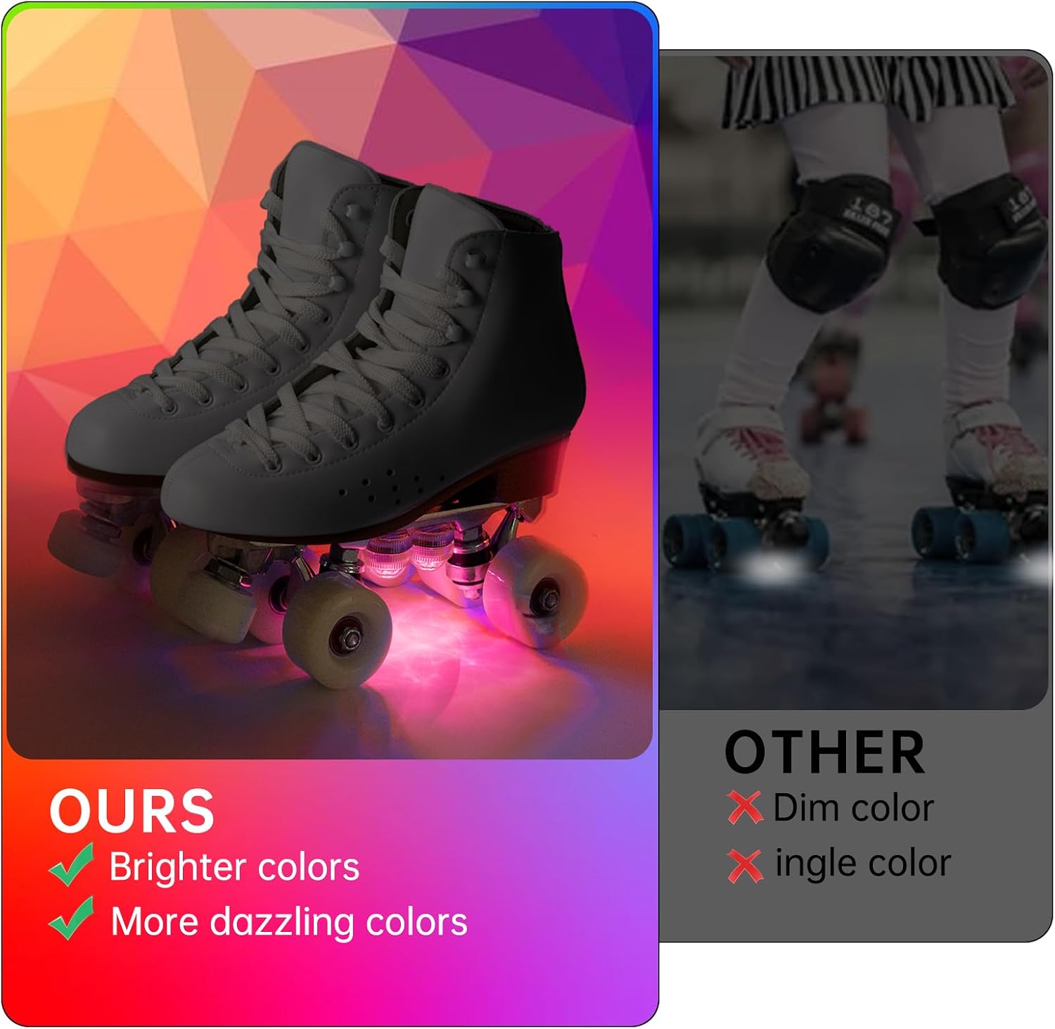 Roller Skate Lights, LED Lights for Skates, Colorful Illuminating Accessories for Quad, Inline and Ice Skates, Ideal