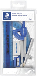 Student Math Set - Essential School Supplies with 6-Piece - Compass, 6in Ruler, 180° Protractor, Pencil, Eraser &