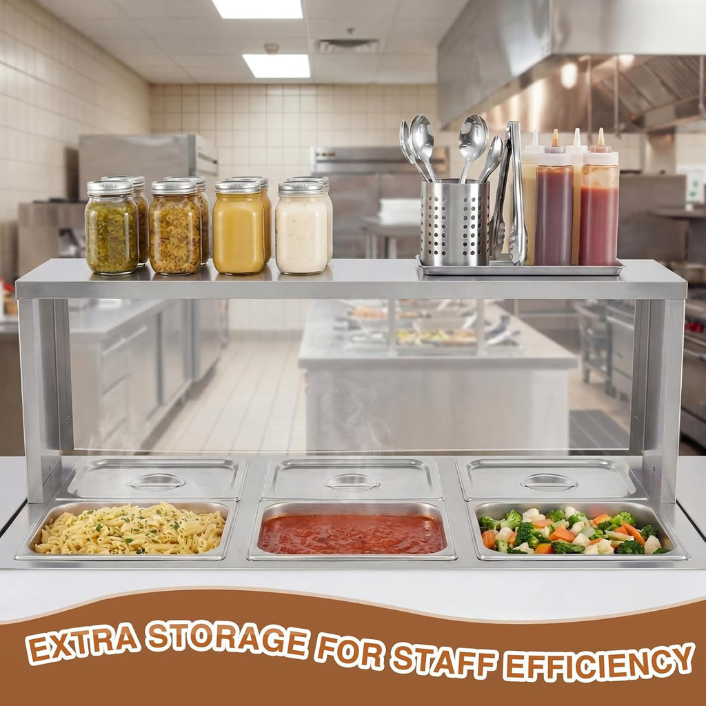 43" Wide Sneeze Guard for Restaurant, Steam Table Overshelf for Stainless Steel 3-Well Steam Table Overshelf