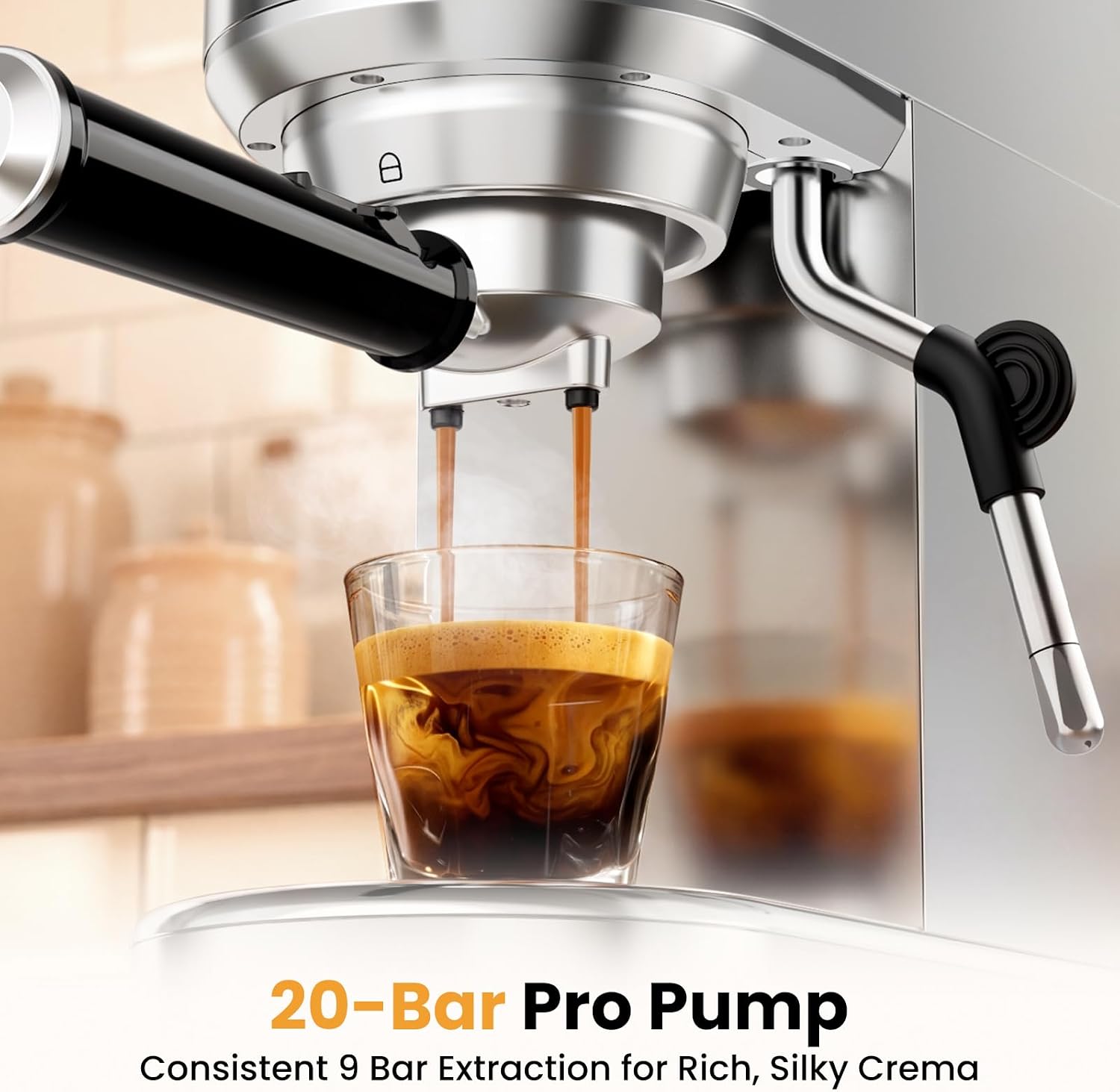Espresso Machine 20 Bar, Compact Espresso Coffee Machine with Milk Frother, Stainless Steel Coffee Maker with 34oz